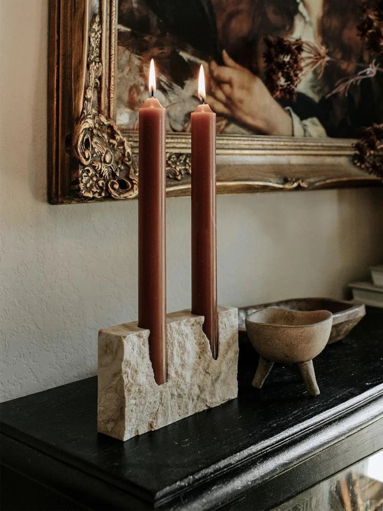 Rustic Marble Candle Duo Holder