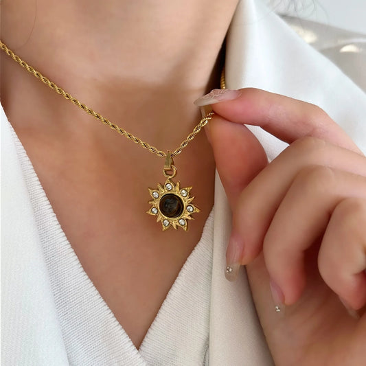 Vintage Sunburst Pendant Necklace